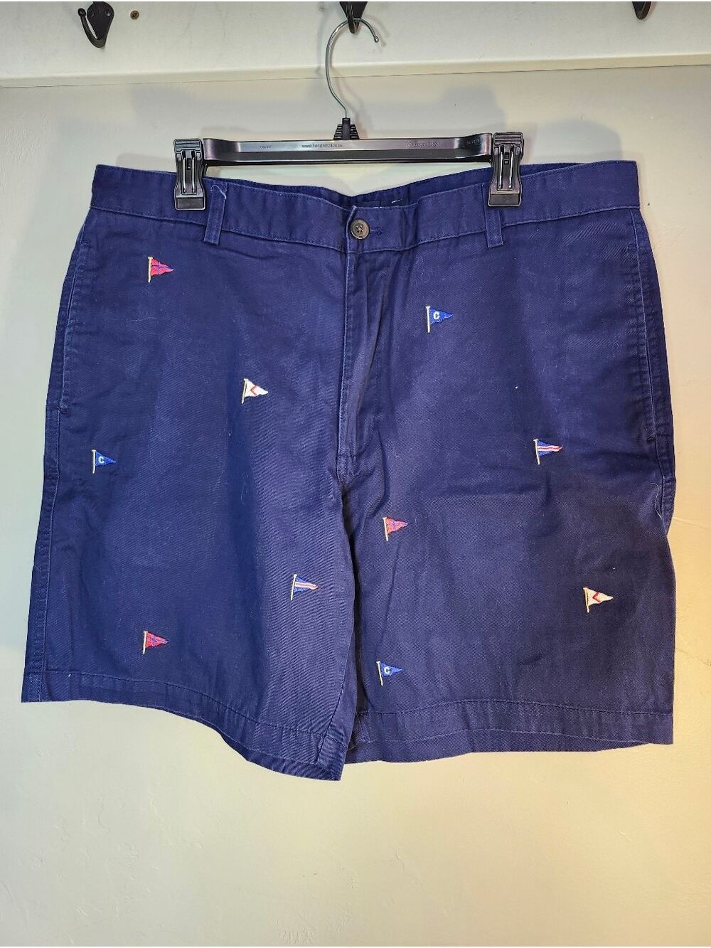 Chaps Navy Embroidered Flag Flat-Front Men's Shorts